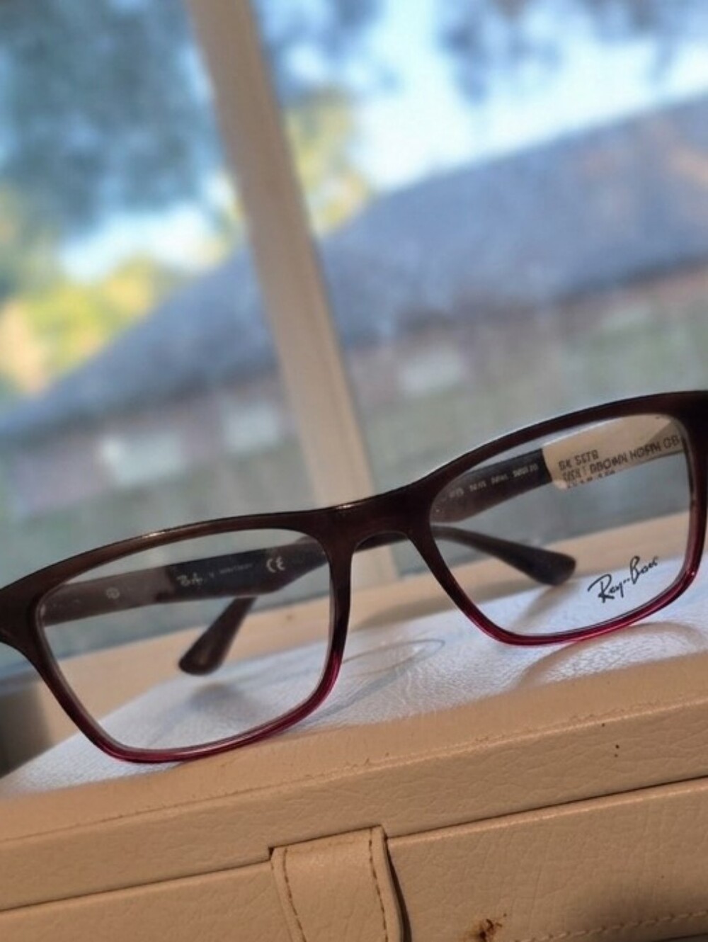 Ray-Ban Unisex Brown to Burgundy Gradient Rectangular Glasses